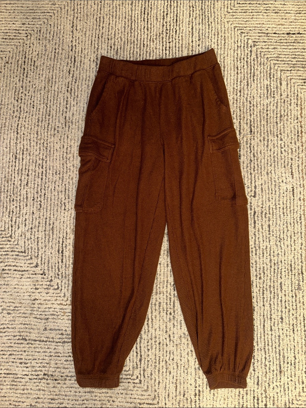 Aerie Waffle Cargo Jogger Sweatpants in Rich Brown